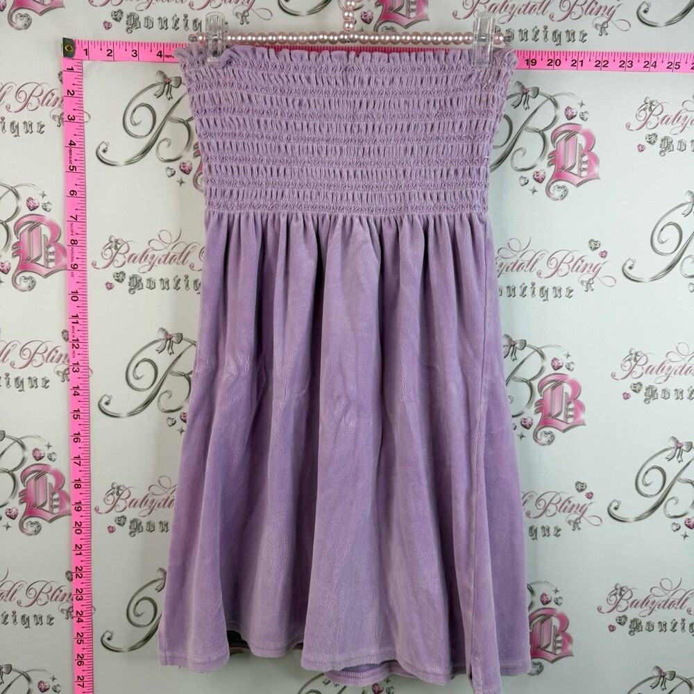 Juicy Couture mini dress terry cloth towel Lavender Smocked Tube ribbon tie up - Picture 2 of 13